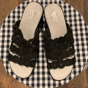 Jambu Size 9.5 Memory Foam Romance Platform Wedge Slip On Black Sandal